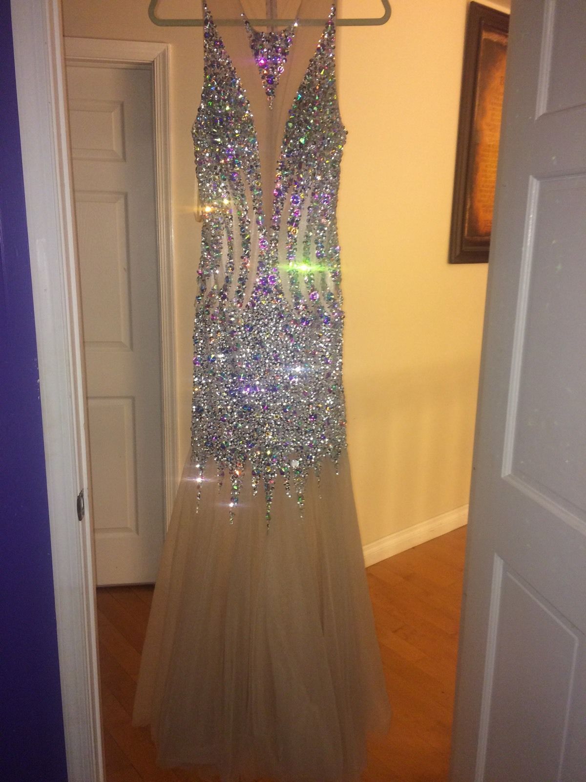 Custom Made Sparkling Bingbling Crystals Beaded Champagne Prom Dresses Long Prom Dresses Sexy 