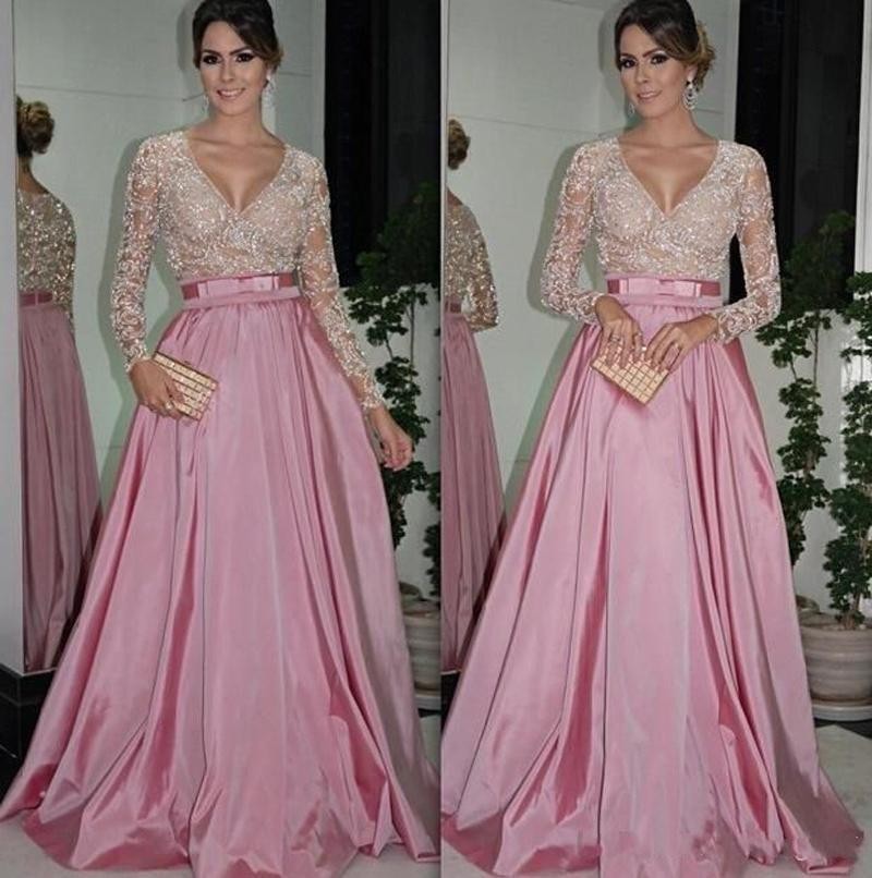 Sexy Long Sleeve Prom Dresses Lace Eevening Dress Sequin Dubai Style A