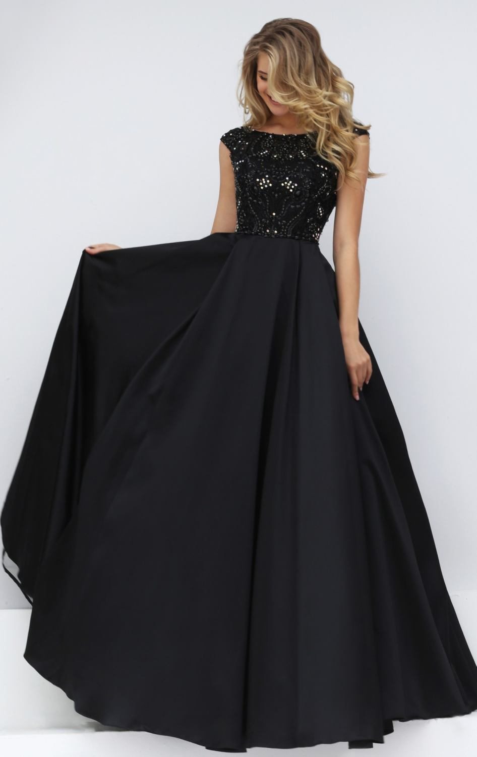 Sexy Black Prom Dress, Beading Prom Dress,2016 Prom Dress, Cap Sleeve