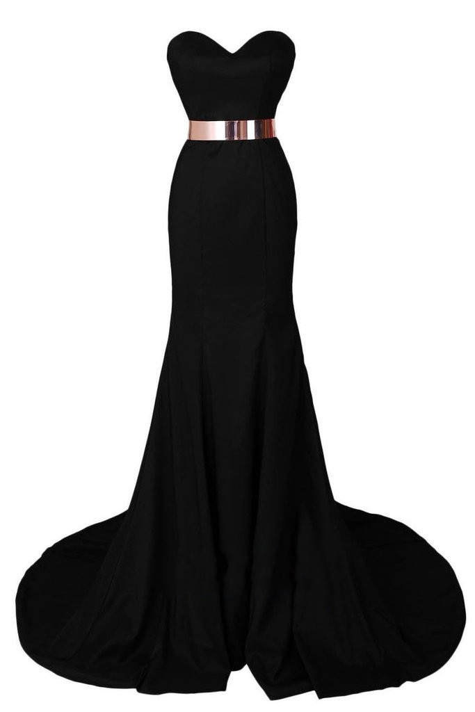 Black Long Prom Dress,Sweetheart Satin Long Prom Dresses For Evening