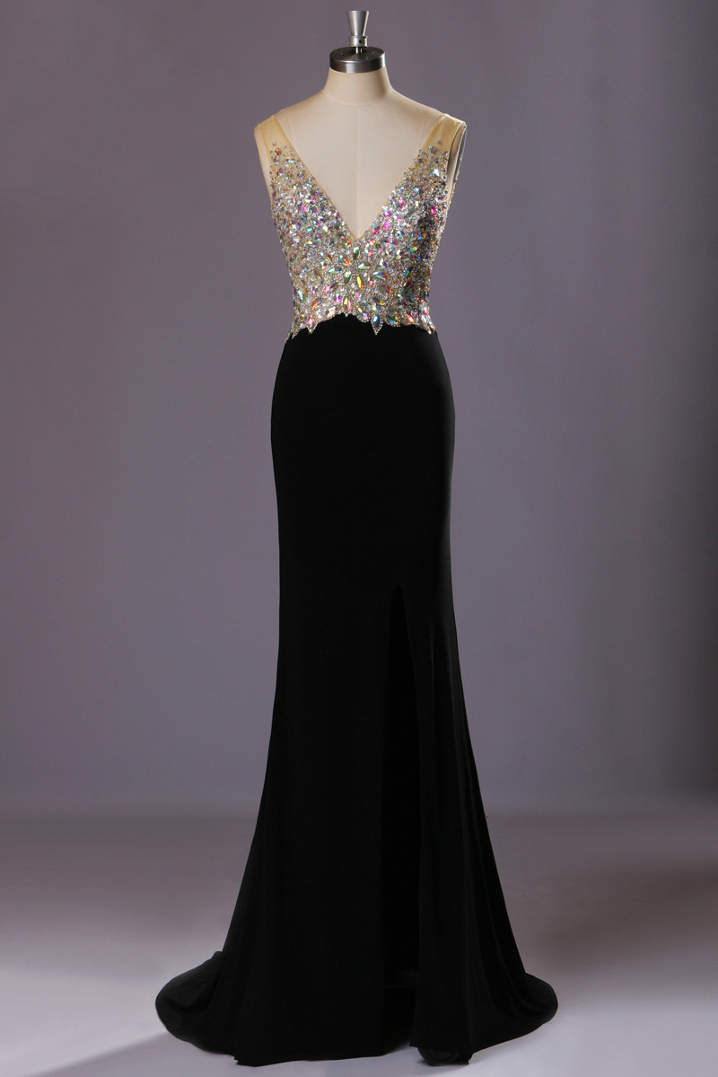Sexy Black Prom Dress, Sexy Open Back Prom Gowns, Charming Prom Evening ...