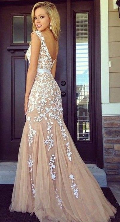 Sexy Open Back Long Prom Dresses Deep V Back Chiffon Sequins Party Gowns Applique Prom Dress On 