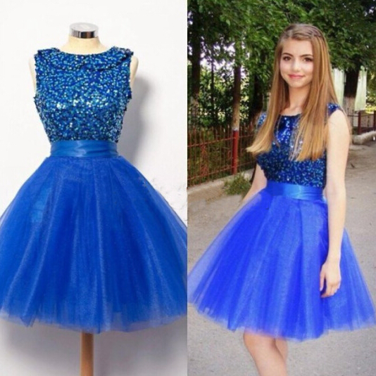 2016 Royal Blue Homecoming Dress, Beaded Short Evening Dresses, Sexy